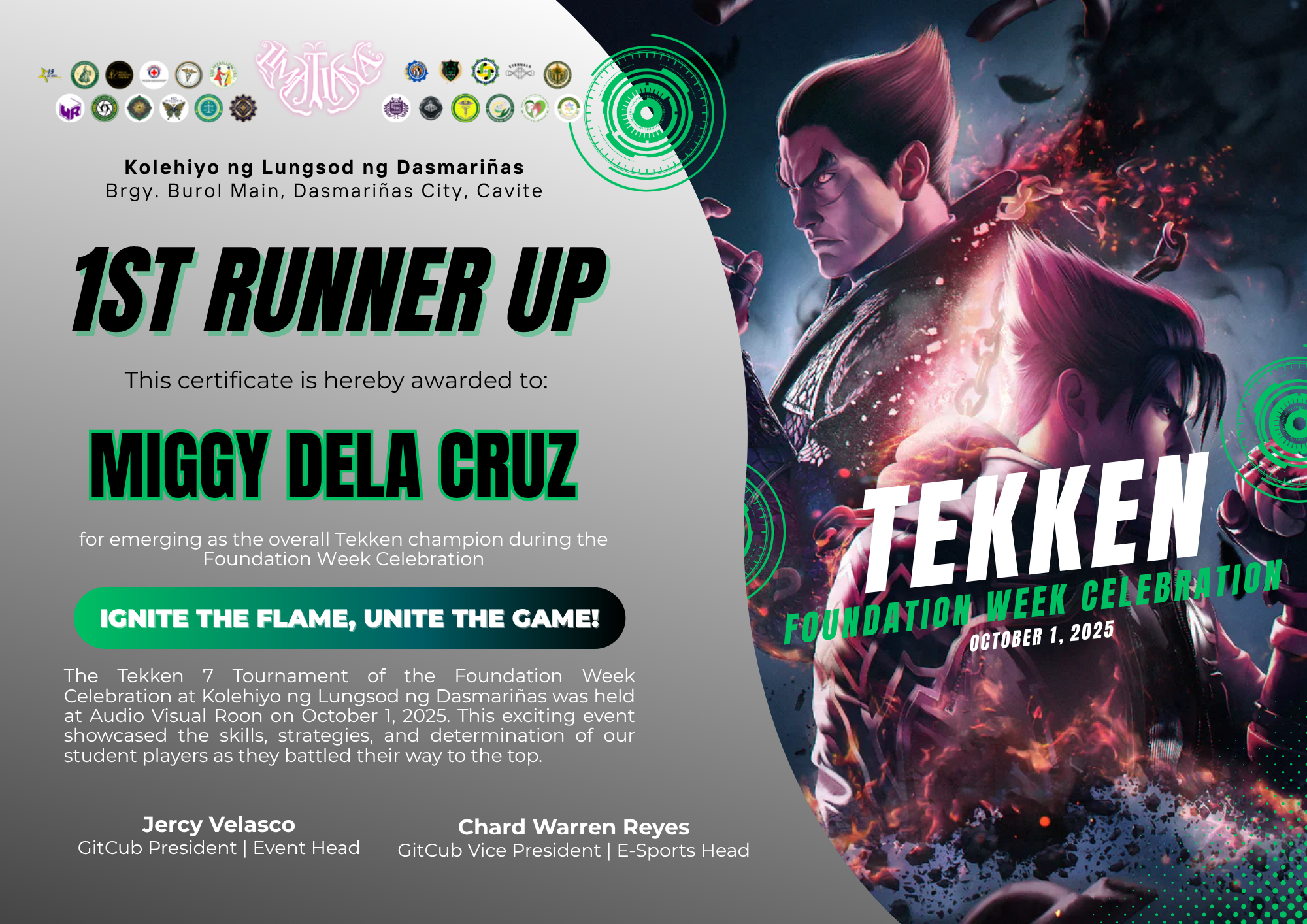 Tekken Certificate Design